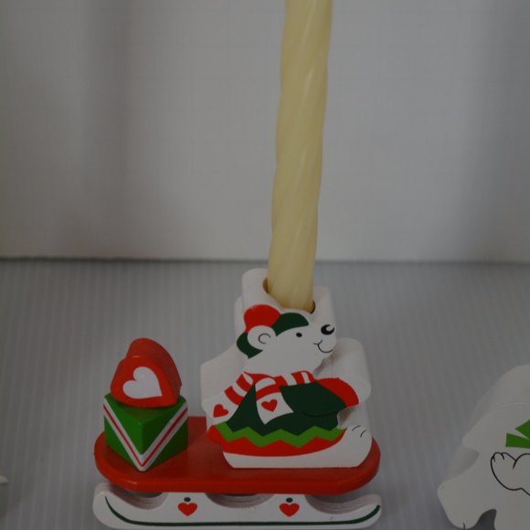 VTG Christmas Polar Bear Express Candle Train Wooden Painted Set Taiwan Decor - Picture 5 of 7